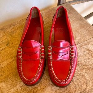 RALPH LAUREN Vtg 80’s Red Leather Loafers Sz 6B Mint RARE Handmade in Maine USA!